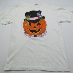 VTG Halloween Mouse Pumpkin T-Shirt Womens XL Autumn Casual Retro